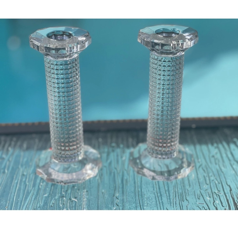 Vintage Bleikristall 24% Lead Crystal Pair Candle‎ Holder 6" Candlestick